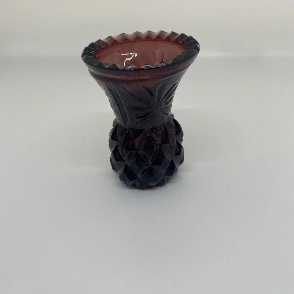 Vintage Pressed Glass Toothpick Cellar Purple Pineapple Cut Amethyst‎